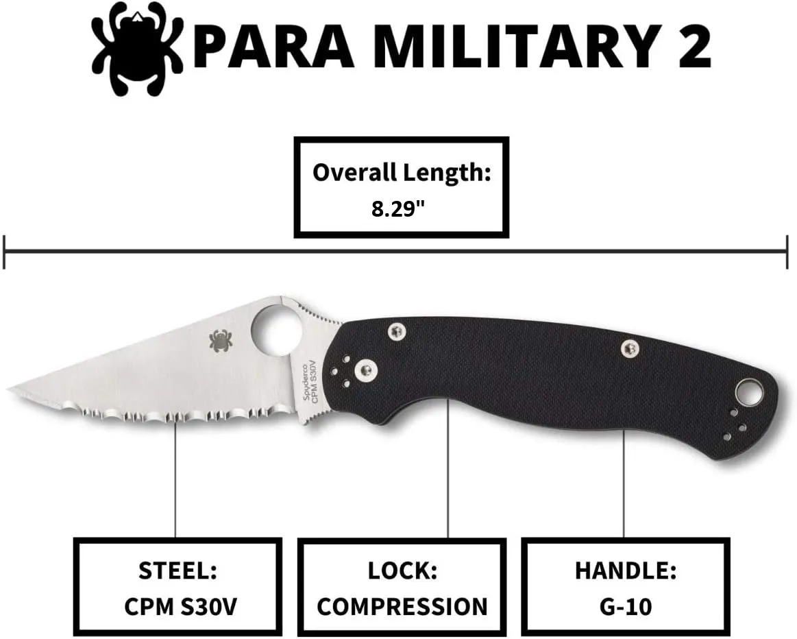 Spyderco Para 2 SpyderEdge Folding Knife with 3.42" CPM S30V Steel Blade and Durable G-10 Handle