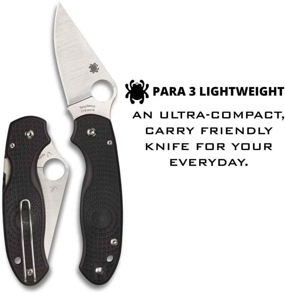 Spyderco Para 3 Lightweight 2.93" Plain Edge Folding Pocket Knife (C223PBK)