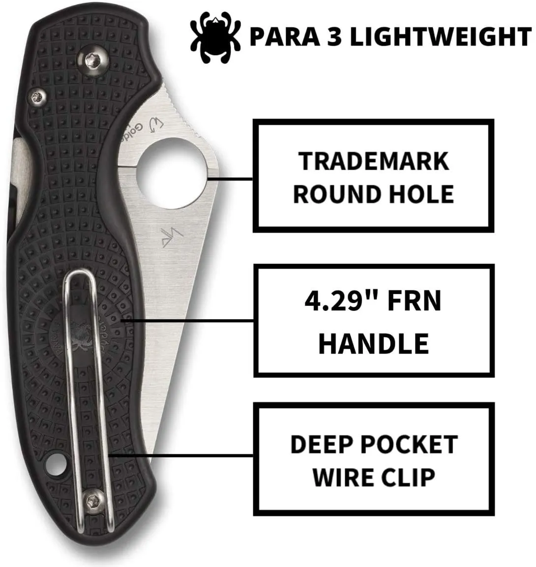 Spyderco Para 3 Lightweight 2.93" Plain Edge Folding Pocket Knife (C223PBK)