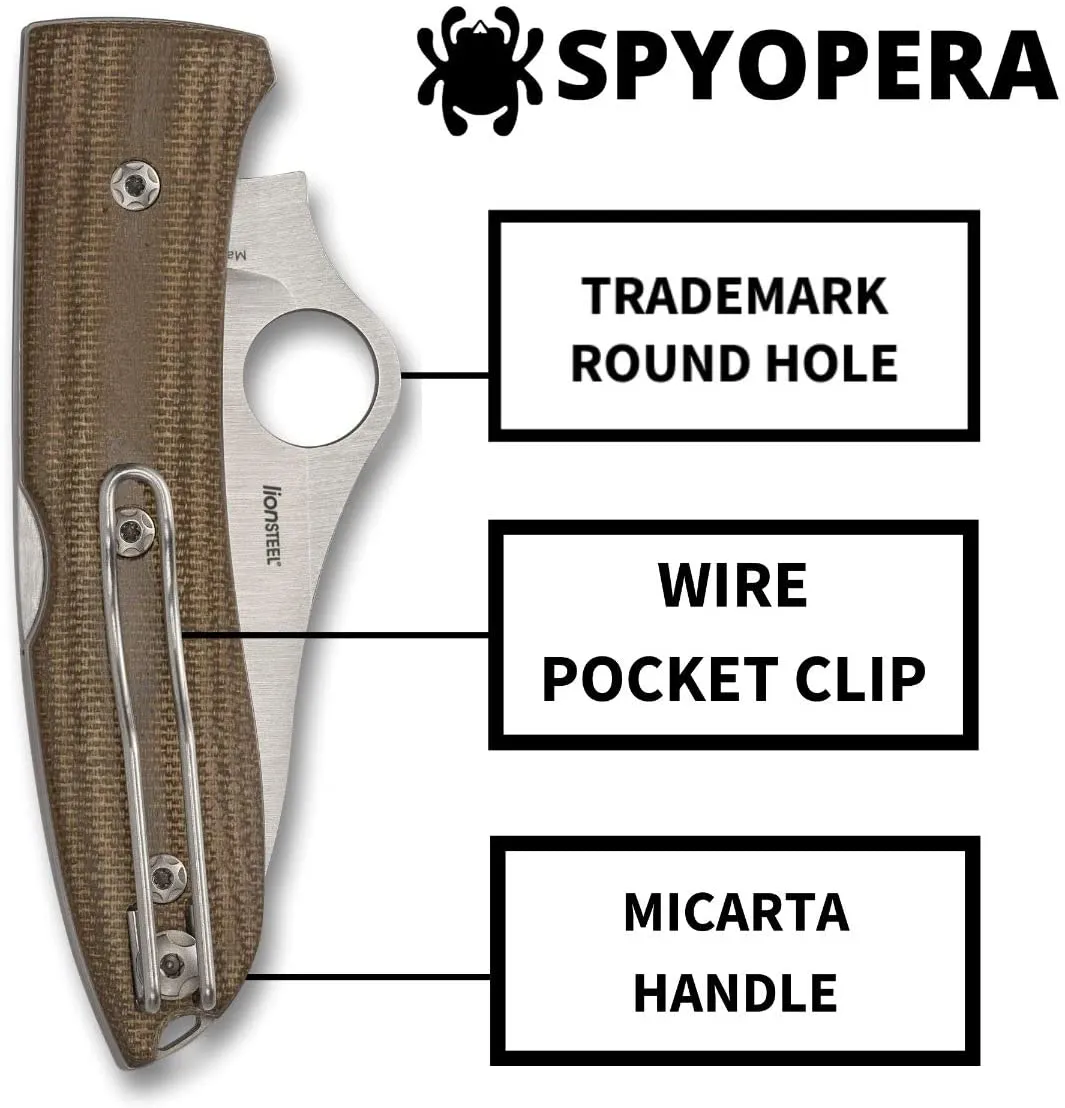 Spyderco SpyOpera 2.90" Plain Edge Micarta Handle Folding Pocket Knife (C255CMP)