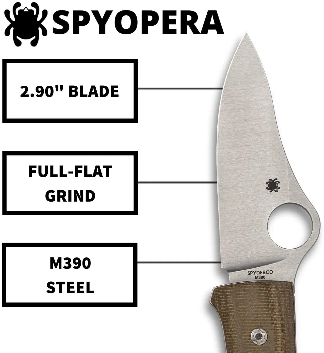 Spyderco SpyOpera 2.90" Plain Edge Micarta Handle Folding Pocket Knife (C255CMP)