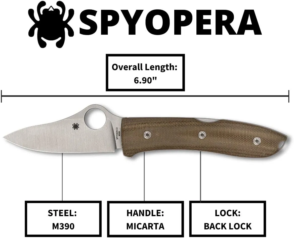 Spyderco SpyOpera 2.90" Plain Edge Micarta Handle Folding Pocket Knife (C255CMP)