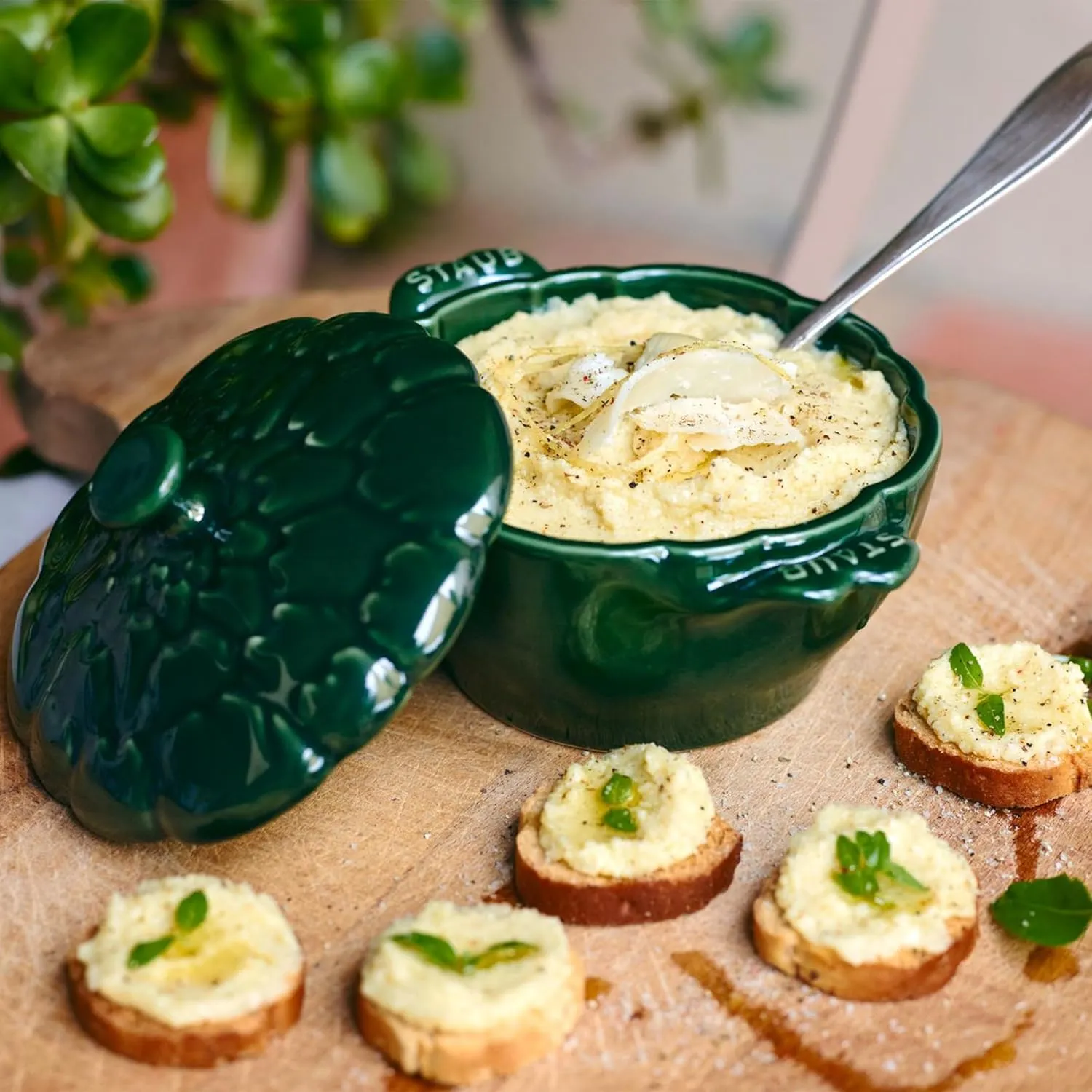 STAUB Ceramics Dutch Oven 16-oz Petite Artichoke Cocotte, Basil