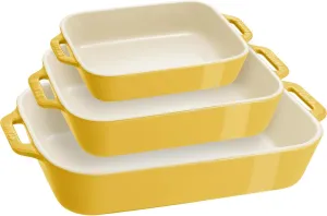 STAUB Stoneware Gratins Ceramics 3-pc Rectangular Baking Dish Set-Citron
