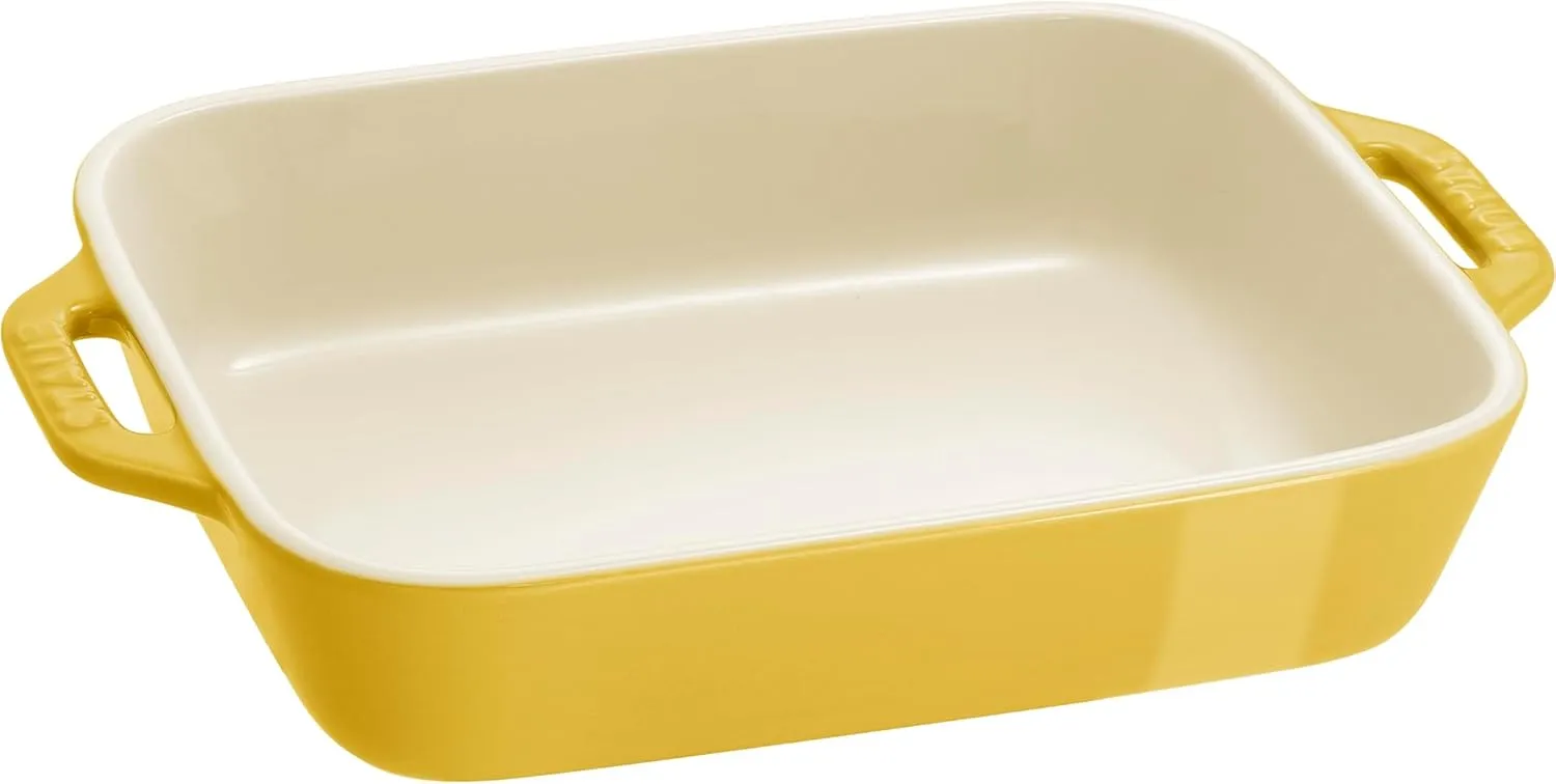 STAUB Stoneware Gratins Ceramics Rectangular Baking Set, Casserole Dish, 2-Piece, Citron, 2-pc