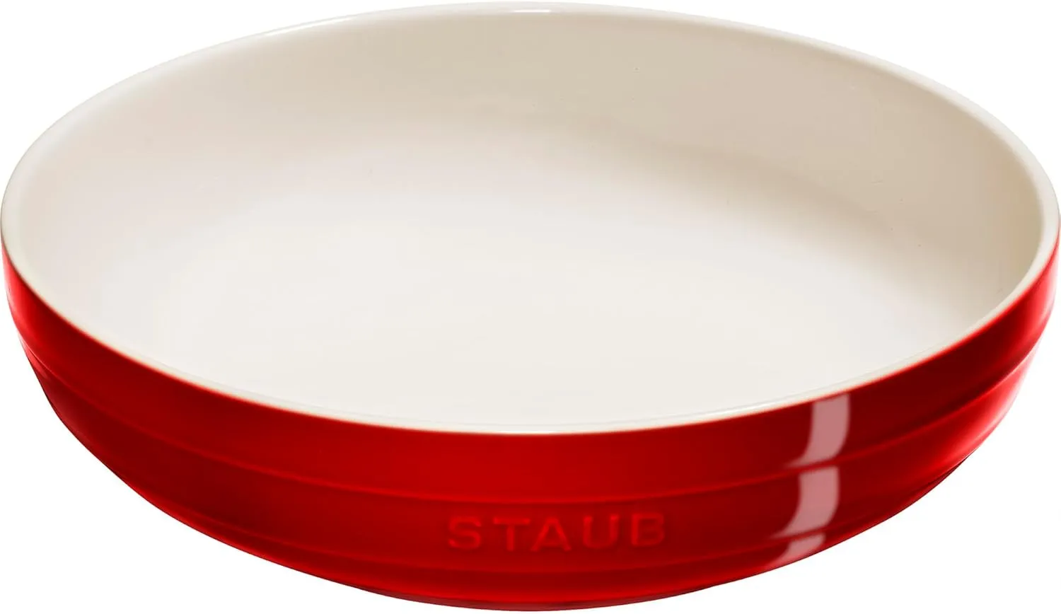 STAUB Stoneware Ramekins Ceramic 11.5-inch Shallow Serving Bowl-Cherry