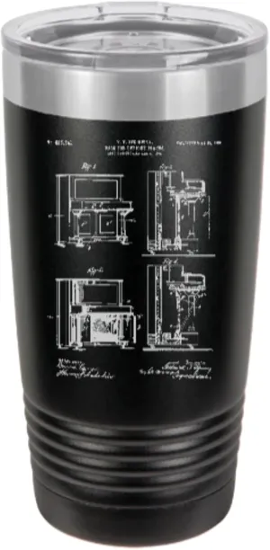 Steinway PIANO patent drawing - engraved Tumbler - insulated stainless steel travel mug