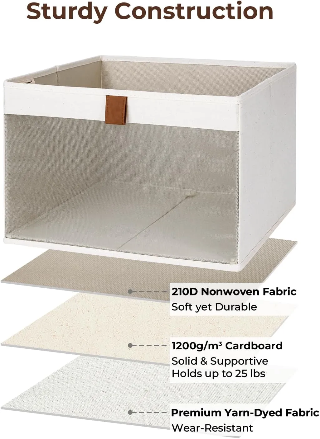 StorageWorks Closet Storage Bins, Large Storage Baskets with Clear Window and Handles, Foldable Fabric Organizer for Clothes, Shelves, Beige, 3 Pack