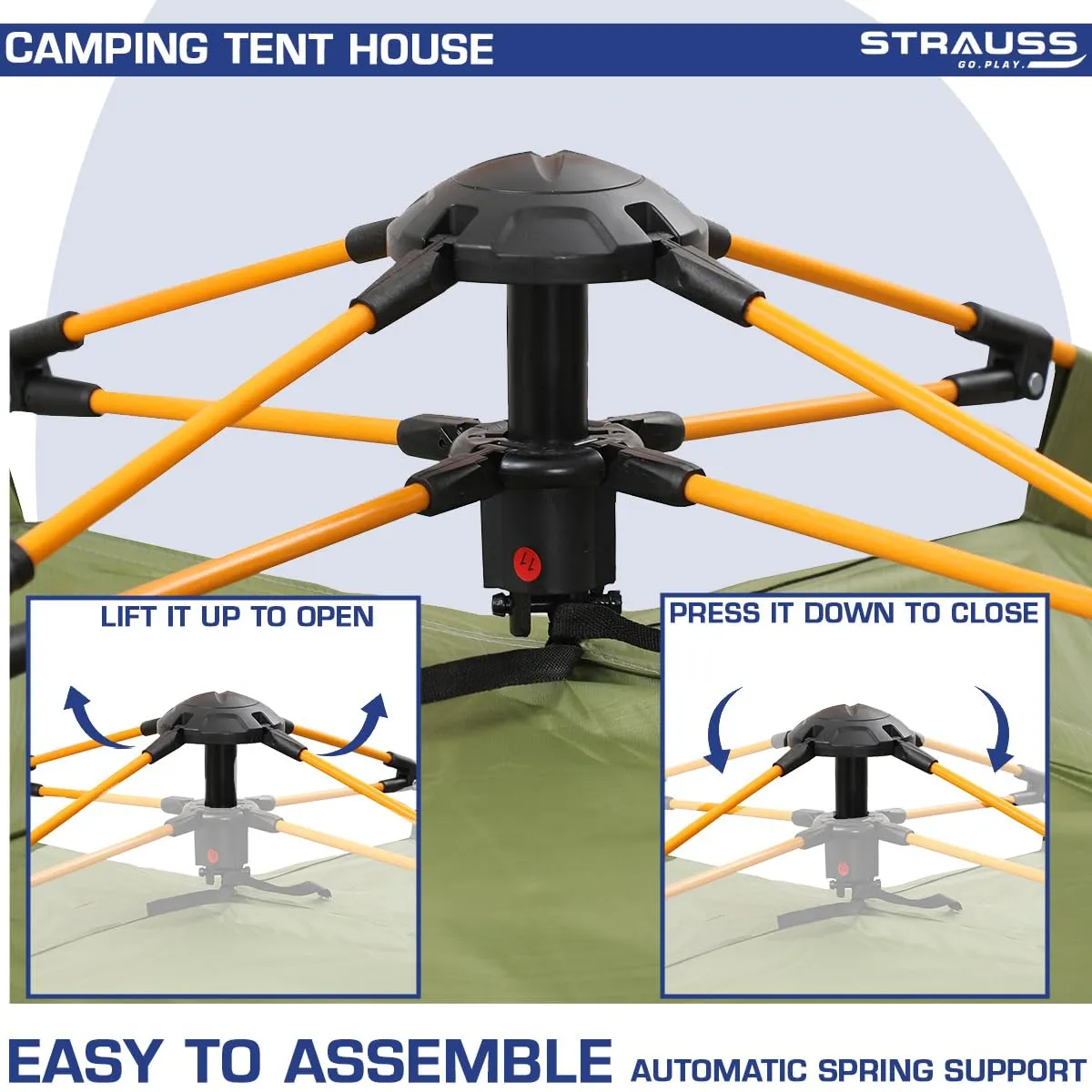STRAUSS Portable Tent for Camping - Easy Setup in 5-10 Minutes | Waterproof, Windproof | 4 Person | Green
