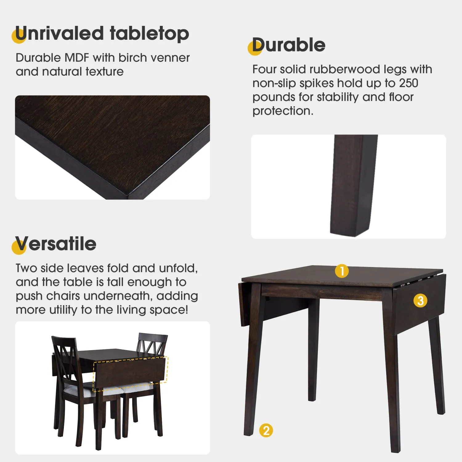 Streamdale Foldable Extendable Dining Set, 5 Piece