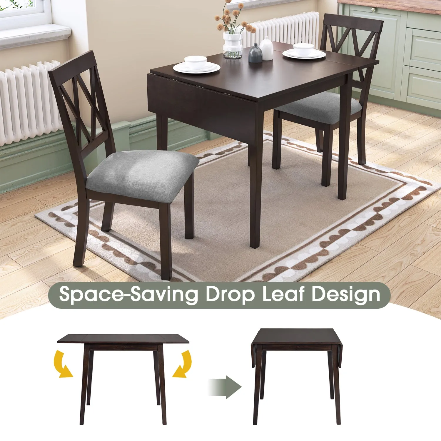Streamdale Foldable Extendable Dining Set, 5 Piece