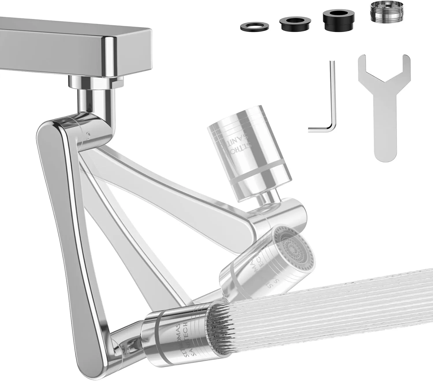 ST.THOMAS 1440°Swivel Faucet Extender,360° Swivel Robotic Arm Faucet Aerator,2 Sprayer Mode Kitchen Faucet Attachment Tap Head Replacement For Bathroom/Kitchen/Face/Kids Use