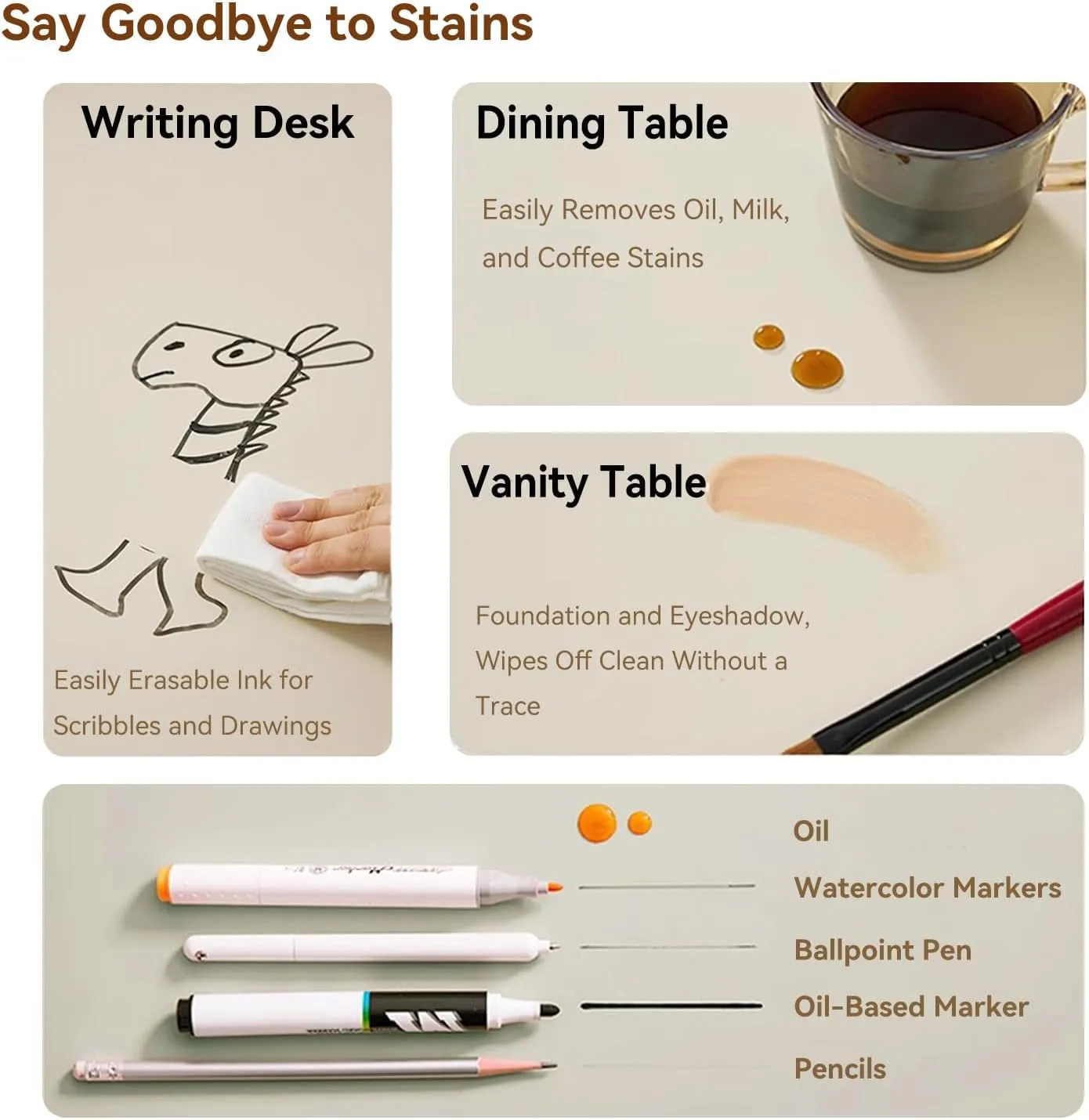 Super Wipe Clean 36"x60" Heat Resistant Table Pad Cover for Rectangular Dining Tables - Silicone Leather Table Protector, Waterproof Stain-Resistant Table Pads (Beige & Cream 36" x 60")