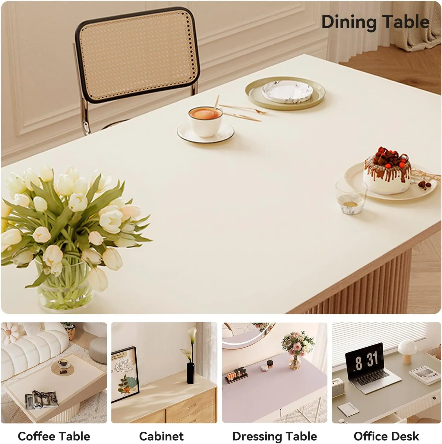 Super Wipe Clean 36"x60" Heat Resistant Table Pad Cover for Rectangular Dining Tables - Silicone Leather Table Protector, Waterproof Stain-Resistant Table Pads (Beige & Cream 36" x 60")
