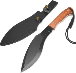 Survival Hunting Knife with Leather Sheath, 15 inches Fixed Blade Tactical Kukri Knife for Camping, Outdoor, Bushcraft