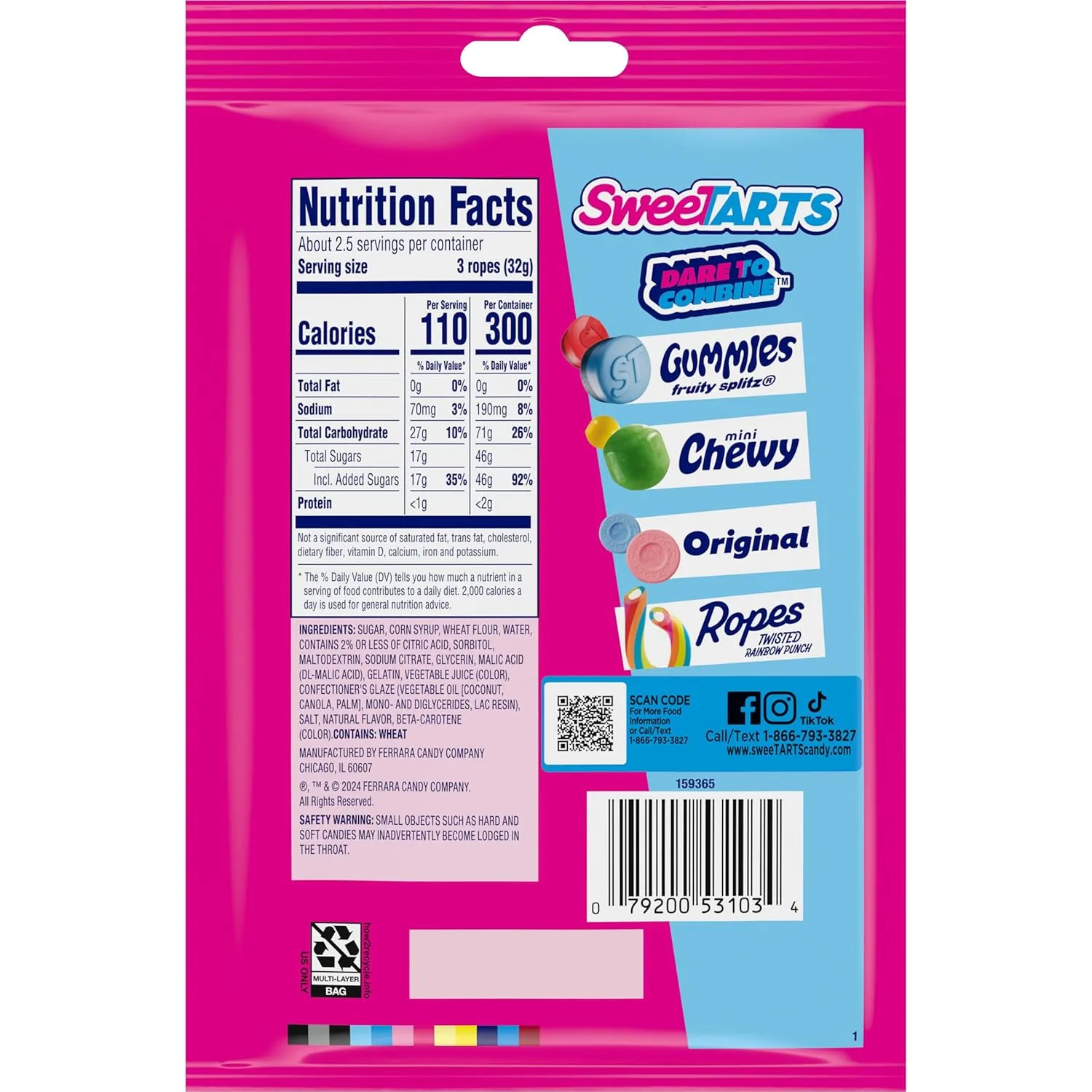 SweeTARTS Ropes, Cherry Punch Candy, 3 Ounce Pouch (Pack of 12)
