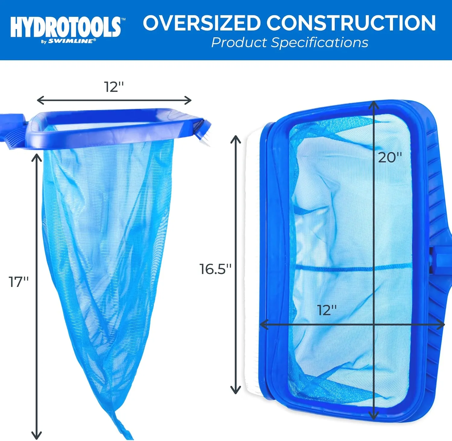 SWIMLINE HYDROTOOLS 8041 Leaf Net For Inground Above Ground Pool Pond | Extra Large Skimmer Net Cleaning Tool Ultra Fine Deep Mesh Bag | Durable Reinforced Plastic Frame With Brush | Debris Pickup