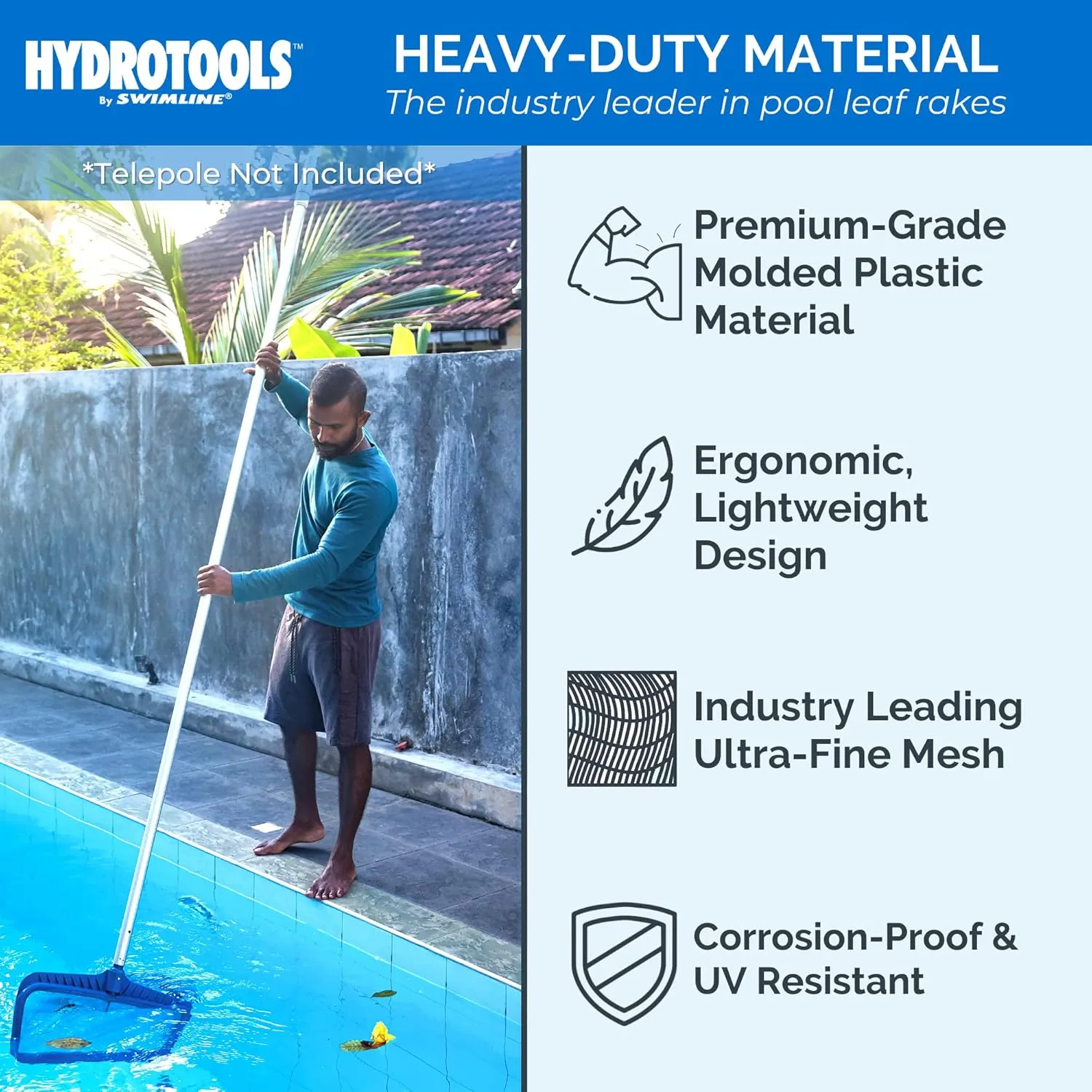 SWIMLINE HYDROTOOLS 8041 Leaf Net For Inground Above Ground Pool Pond | Extra Large Skimmer Net Cleaning Tool Ultra Fine Deep Mesh Bag | Durable Reinforced Plastic Frame With Brush | Debris Pickup