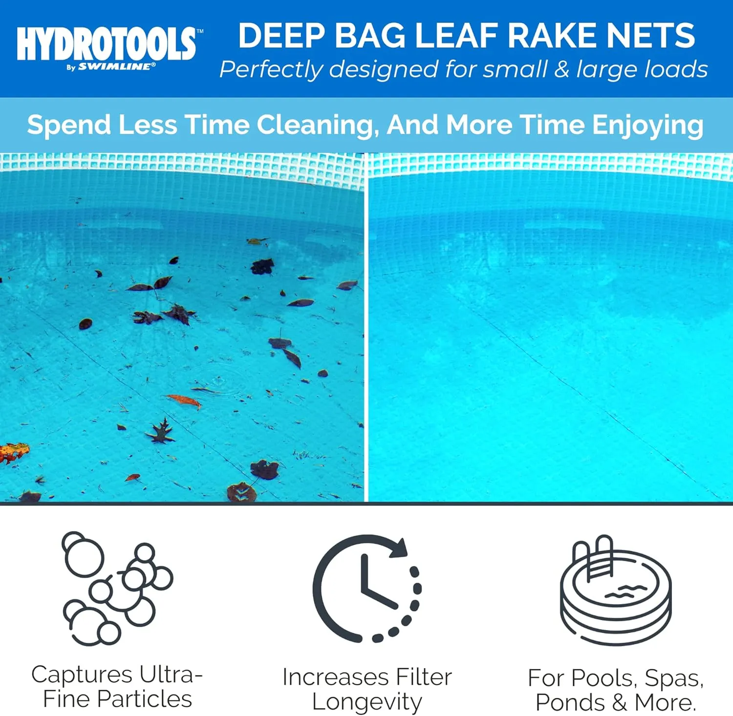SWIMLINE HYDROTOOLS 8041 Leaf Net For Inground Above Ground Pool Pond | Extra Large Skimmer Net Cleaning Tool Ultra Fine Deep Mesh Bag | Durable Reinforced Plastic Frame With Brush | Debris Pickup