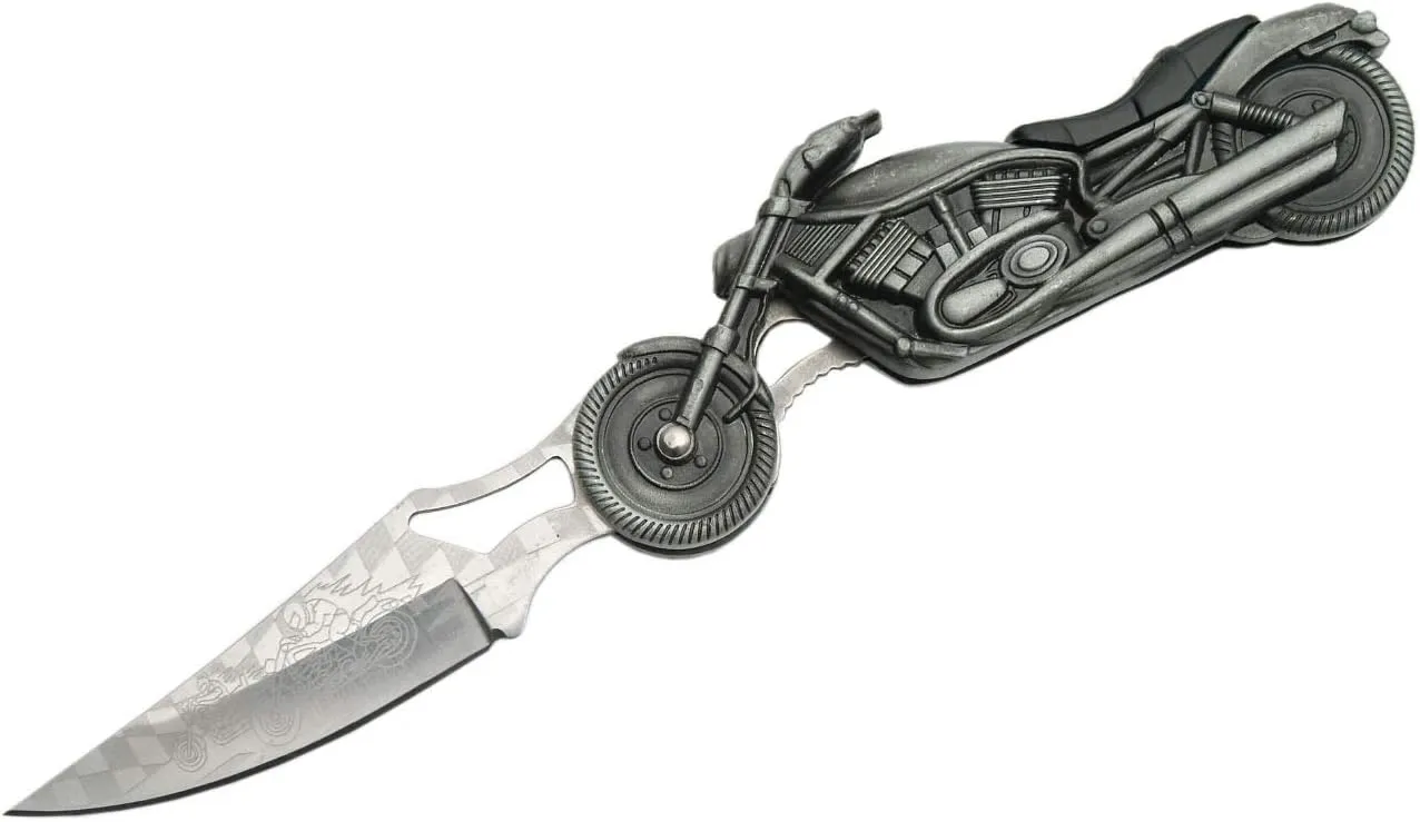 SZCO SUPPLIES 4.75” Motorcycle Handle With LED Headlight Flashlight Gift Folding Knife