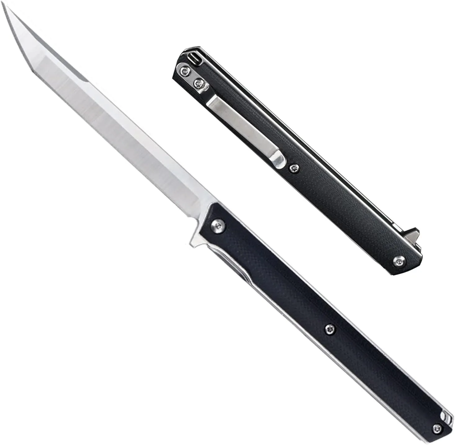 T42 Small Slim Pocket Flipper Knife, 3.5 inches D2 Tanto Blades, Contoured G10 Handle with Liner lock Compact Gentlemen's Folding Utility Tactical EDC, 2oz (Black)
