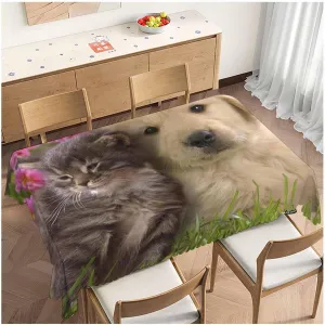 Table Cloth Cat Dog, Cute Funny Farmhouse Soft Table Cover for Kitchen Dining Tabletop Decoration, 52x70 Inch Fitted, 4-6 Seats