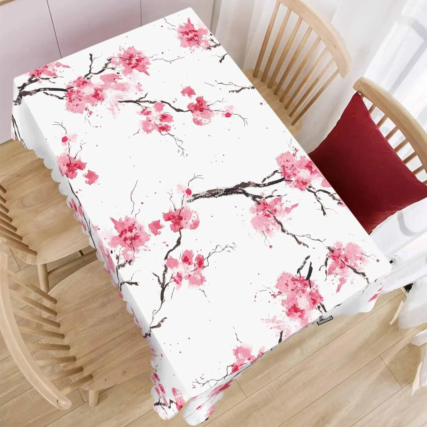 Table Cloth Cherry, Blossom Cherry Farmhouse Tablecloth Soft Table Cover for Kitchen Dinning Tabletop Decoration, 52x70 Inch Fitted Tablecloth Pink