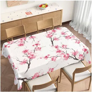 Table Cloth Cherry, Blossom Cherry Farmhouse Tablecloth Soft Table Cover for Kitchen Dinning Tabletop Decoration, 52x70 Inch Fitted Tablecloth Pink