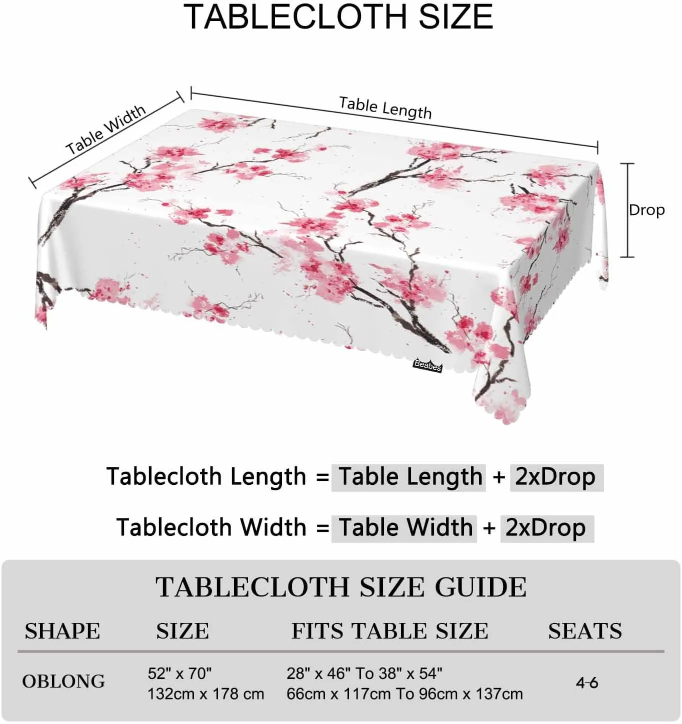 Table Cloth Cherry, Blossom Cherry Farmhouse Tablecloth Soft Table Cover for Kitchen Dinning Tabletop Decoration, 52x70 Inch Fitted Tablecloth Pink