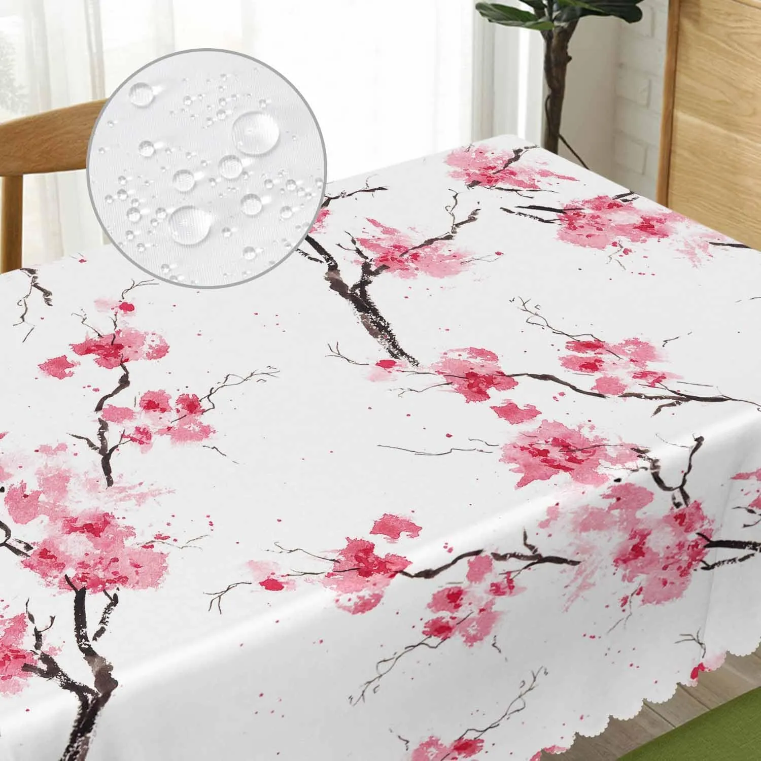 Table Cloth Cherry, Blossom Cherry Farmhouse Tablecloth Soft Table Cover for Kitchen Dinning Tabletop Decoration, 52x70 Inch Fitted Tablecloth Pink