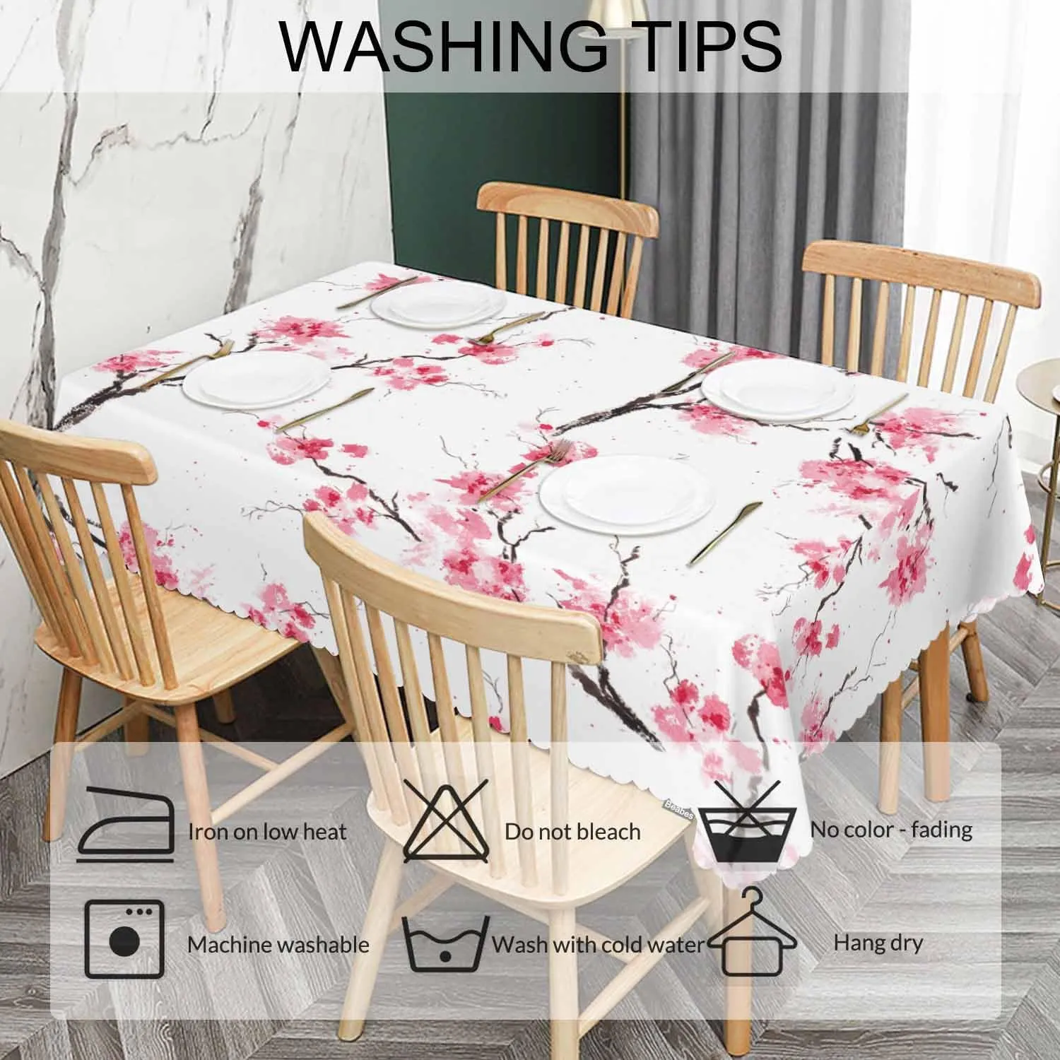 Table Cloth Cherry, Blossom Cherry Farmhouse Tablecloth Soft Table Cover for Kitchen Dinning Tabletop Decoration, 52x70 Inch Fitted Tablecloth Pink