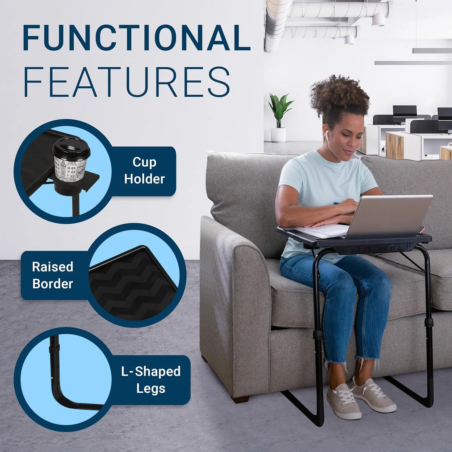 Table Mate II TV Tray Table - Folding TV Dinner Table, Couch Table Trays for Eating Snack Food, Stowaway Laptop Stand, Portable Bed Dinner Tray - Adjustable TV Table with 3 Angles, Cup Holder, White