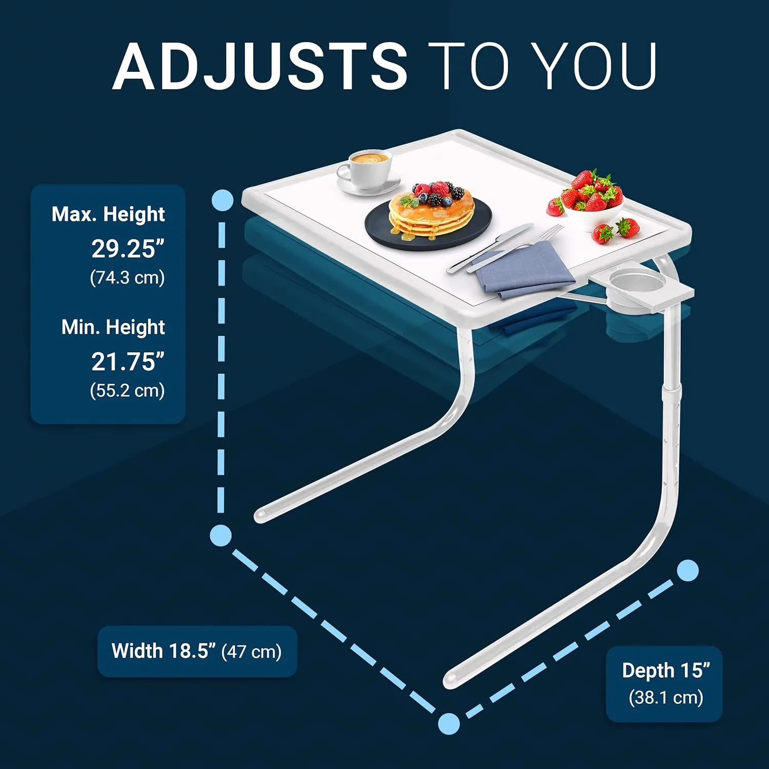 Table-Mate II TV Tray Table - Folding TV Dinner Tables, Couch Trays for Eating Snack Food, Stowaway Laptop Stand, Portable Bed Dinner Tray - Adjustable TV Table with 3 Angles, Cup Holder, Mocha