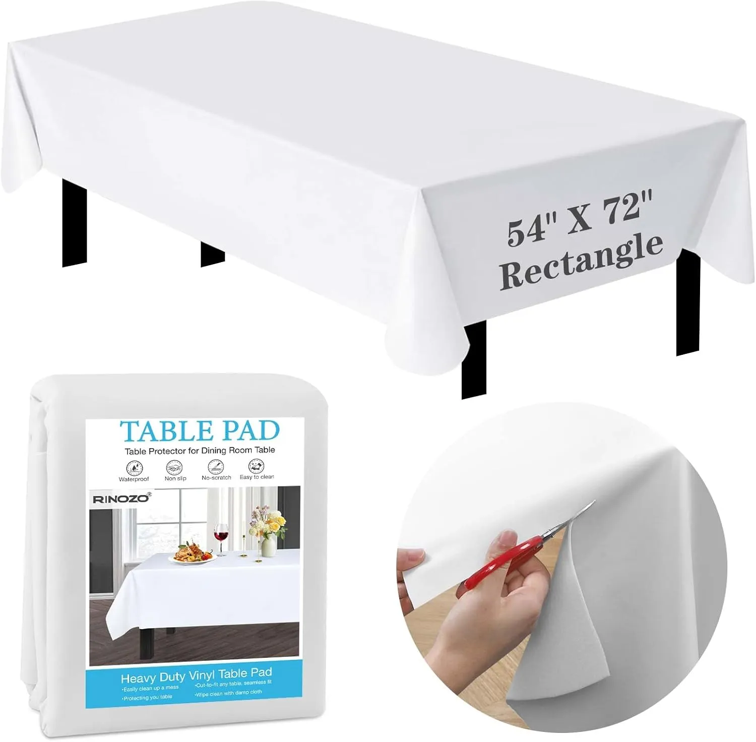Table Protector Pad Vinyl Tablecloth with Flannel Backing Table Padding Under Tablecloth Reusable Table Cloth, Waterproof, Heat Resistant, 54" x 72" Rectangle