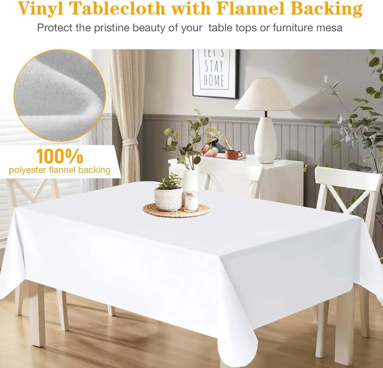Table Protector Pad Vinyl Tablecloth with Flannel Backing Table Padding Under Tablecloth Reusable Table Cloth, Waterproof, Heat Resistant, 54" x 72" Rectangle