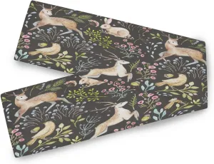 Table Runner Forest Animal Deer Rabbit Bird Floral Durable Luxury Dresser Scarf Tabletop Cloth for Wedding Dining Table Holiday Party Kitchen Home Decoration 13x70in
