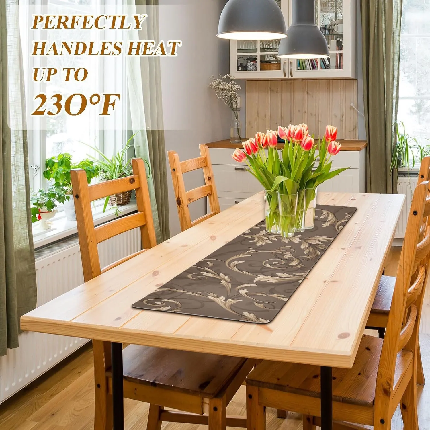 Table Runner Trivet Heat Resistant Mat Pad Waterproof Non Slip Long Decorative Countertop Protector for Kitchen Dining Table 39x12In Classical Floral Pattern