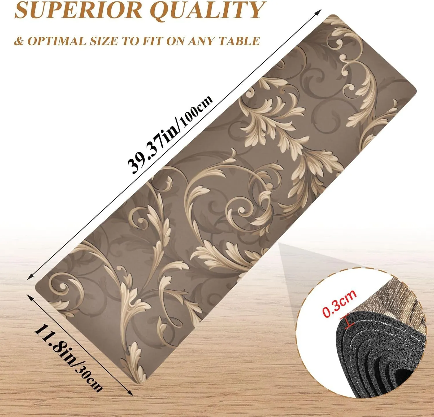 Table Runner Trivet Heat Resistant Mat Pad Waterproof Non Slip Long Decorative Countertop Protector for Kitchen Dining Table 39x12In Classical Floral Pattern