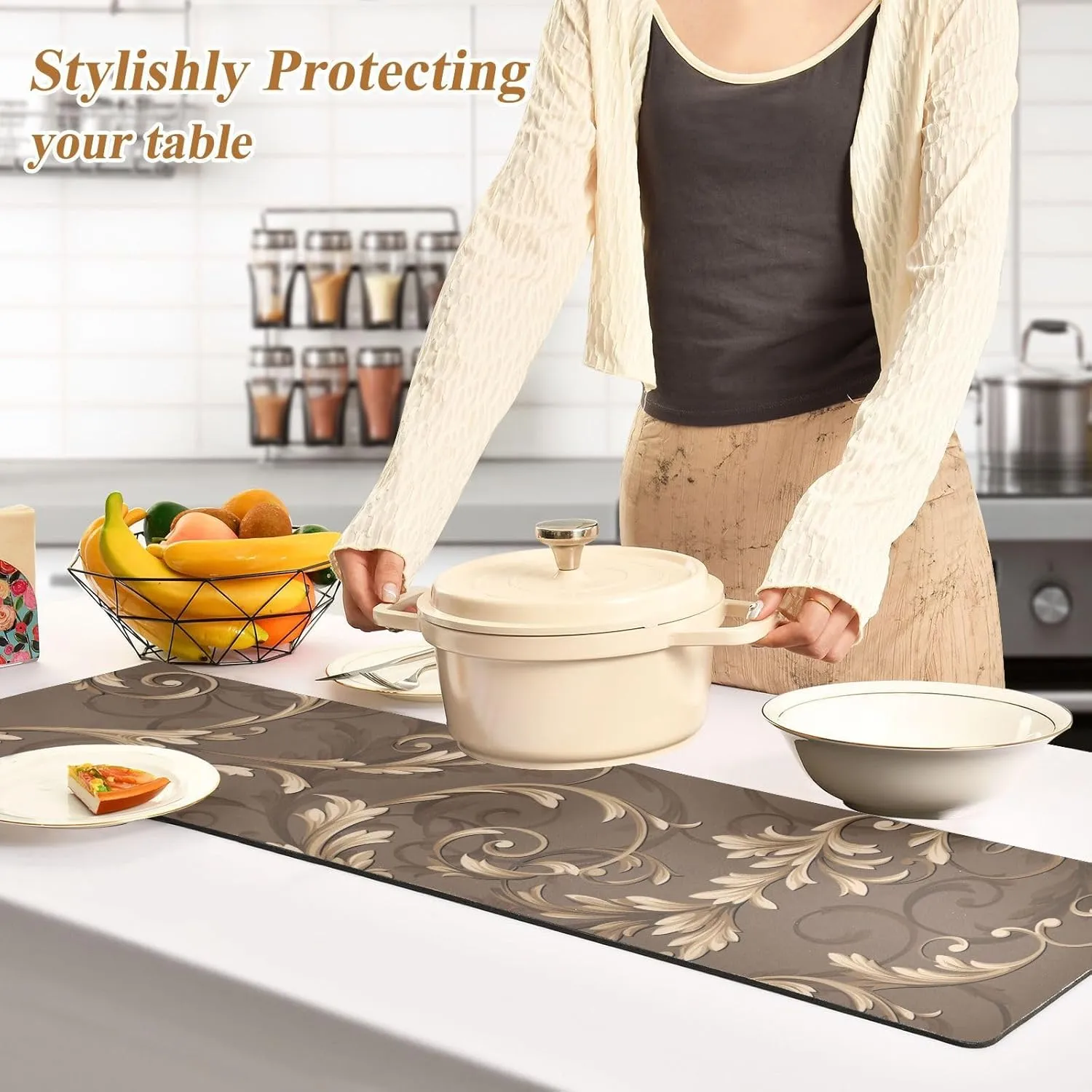 Table Runner Trivet Heat Resistant Mat Pad Waterproof Non Slip Long Decorative Countertop Protector for Kitchen Dining Table 39x12In Classical Floral Pattern