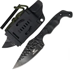 Tactical Fixed Blade Knife,EDC Knife with Sheath and Fire Starter,Blackened Blade Textured Grip Serrated Edge for Camping Hunting Wilderness Survival