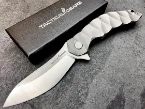TACTICAL GEARZ Titanium Pocket Folding Knife, Solid Tc4 Titanium Handle, Razor Sharp CPM-D2 Steel DAO Blade, Includes Sheath (Ares)