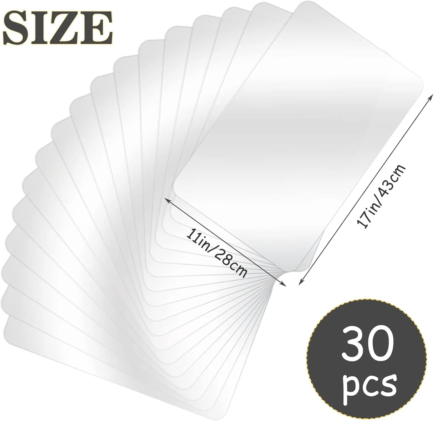 Tecmisse 30 PCS Plastic Placemat Heat Resistant Washable Table Mats, Clear Placemats for Table, Dining, Kitchen, Crafting and Shelf Liner, 17 x 11 Inch
