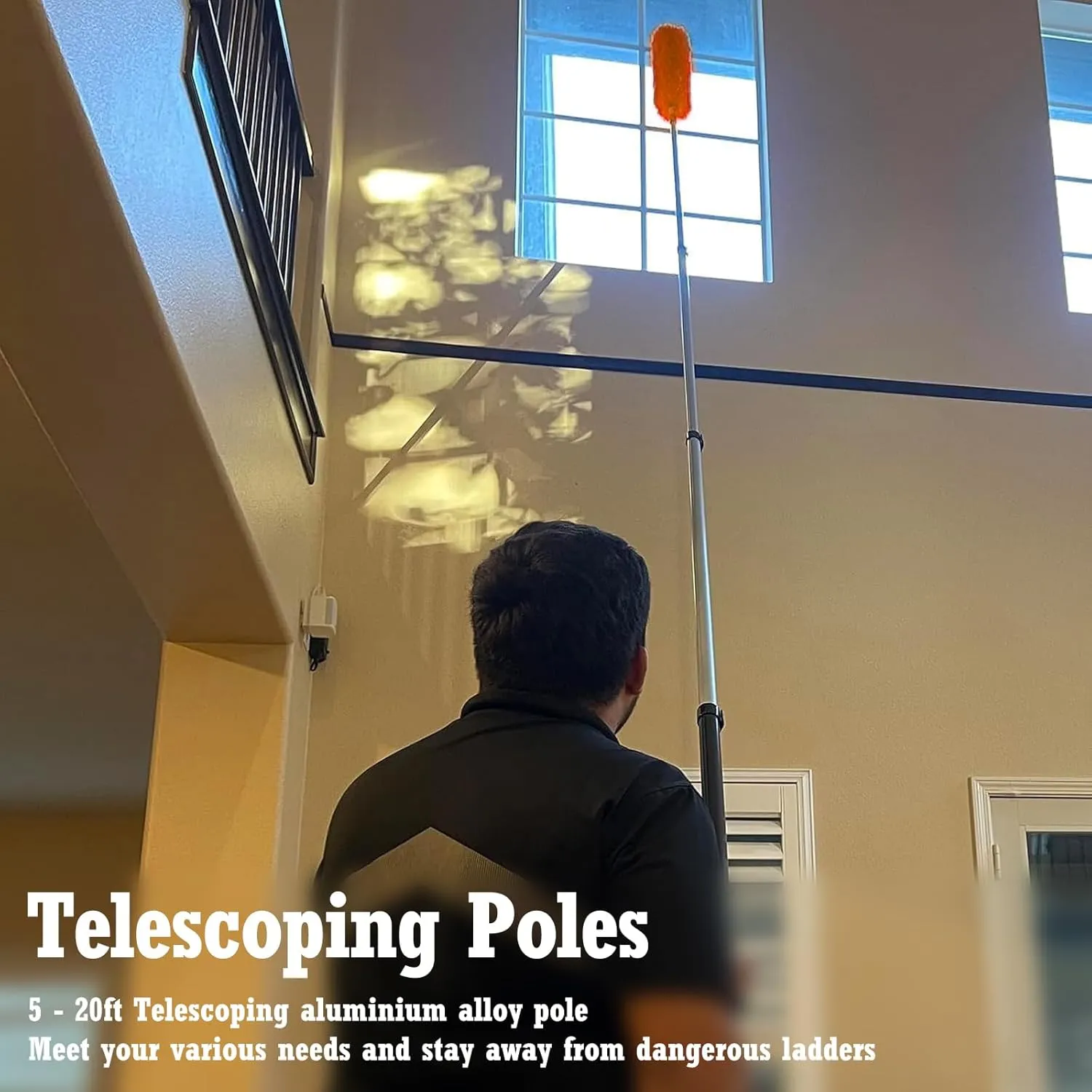Telescoping Extension Pole, Reach to 26FT Telescoping Pole Multi-Purpose 5-20FT Lightweight, Sturdy with Universal Twist-on Metal Tip Extendable Pole for Dusting Painting Window Cleaning