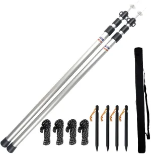Telescoping Tarp Poles Set of Two, Adjustable Aluminum Rods for Tent Fly Camping Shelter Awning RV Car & Motorcycle Camping, Portable, Lightweight Replacement Tent Poles with Zipper Bag