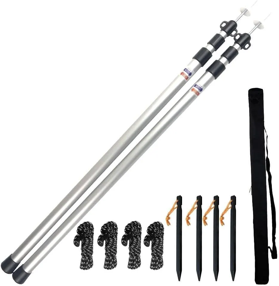 Telescoping Tarp Poles Set of Two, Adjustable Aluminum Rods for Tent Fly Camping Shelter Awning RV Car & Motorcycle Camping, Portable, Lightweight Replacement Tent Poles with Zipper Bag