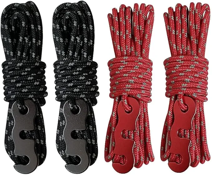 Tent Wind Ropes with Tensioners Cord Adjuster, 4pcs 13ft Reflective Rope for Camping, Hiking, Canopy Shelter, Outdoor Activity(Black)