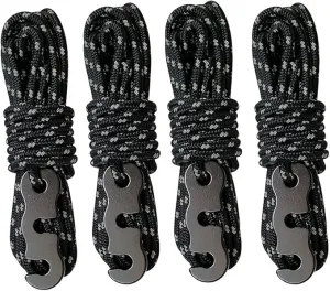 Tent Wind Ropes with Tensioners Cord Adjuster, 4pcs 13ft Reflective Rope for Camping, Hiking, Canopy Shelter, Outdoor Activity(Black)