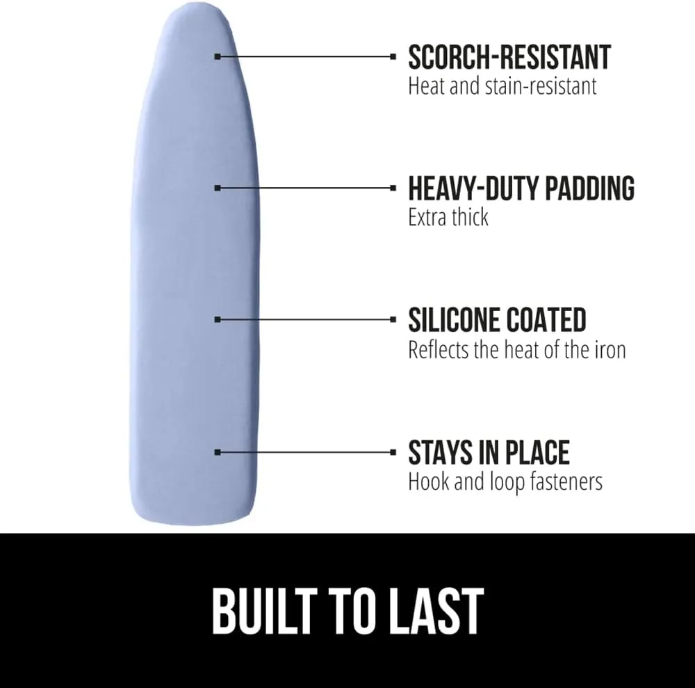 The Original GORILLA GRIP Ironing Board Cover, Silicone Coating, Full Size Scorch Resistant Padding, Elastic Edge, Heavy Duty Iron Pad Covers Standard Boards, Hook and Loop Fastener Strap, Blue, 18x49