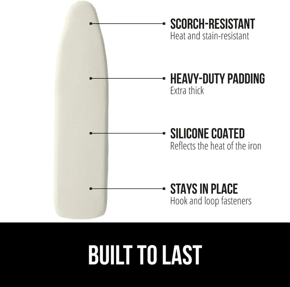 The Original GORILLA GRIP Ironing Board Cover, Silicone Coating, Full Size Scorch Resistant Padding, Elastic Edge, Heavy Duty Iron Pad Covers Standard Boards, Hook and Loop Fastener Strap, Linen