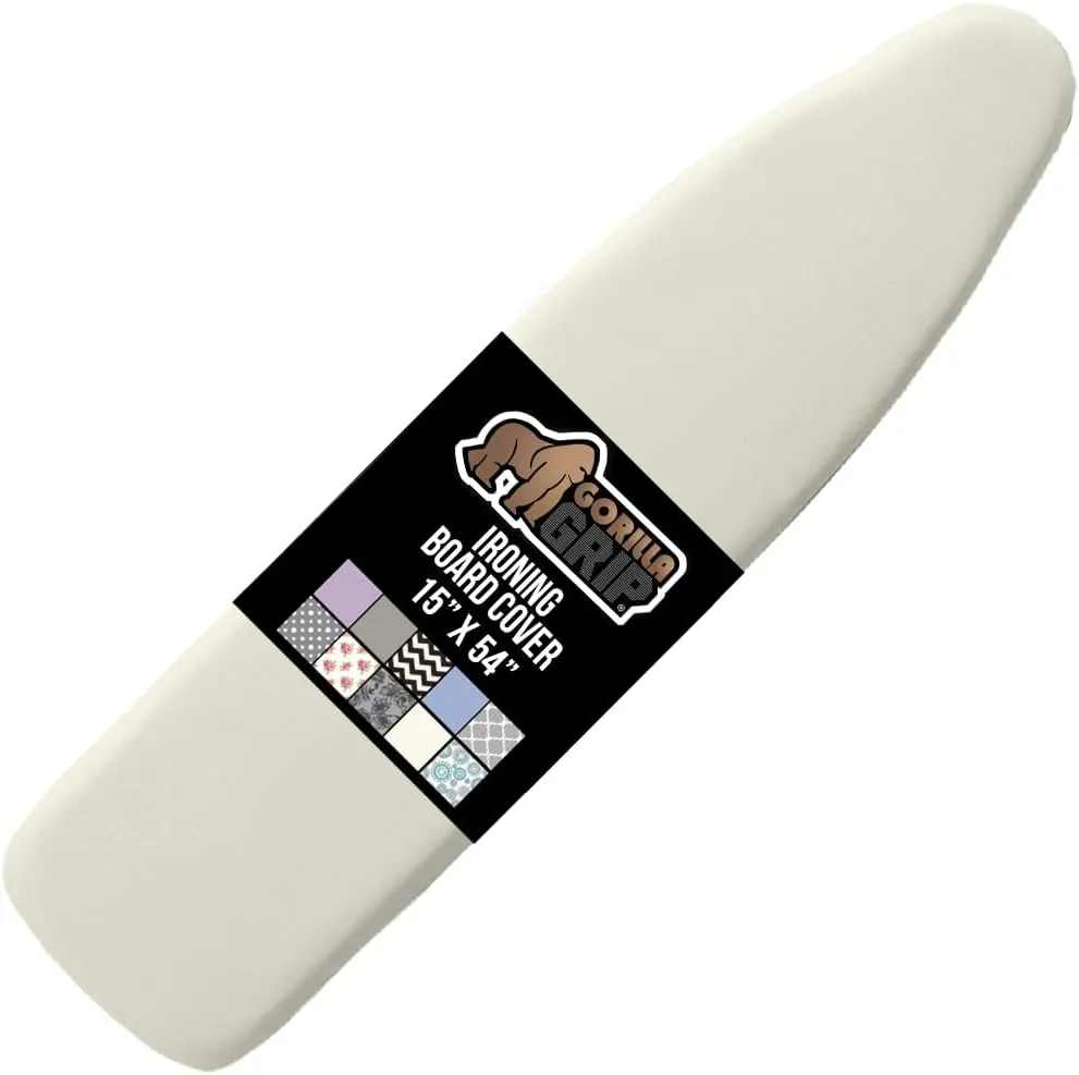 The Original GORILLA GRIP Ironing Board Cover, Silicone Coating, Full Size Scorch Resistant Padding, Elastic Edge, Heavy Duty Iron Pad Covers Standard Boards, Hook and Loop Fastener Strap, Linen
